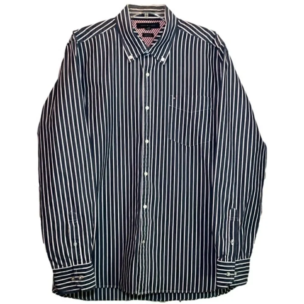 Tommy Hilfiger Custom Fit Striped Dress Shirt in Red/White/Blue Mens L/16 1/2-17